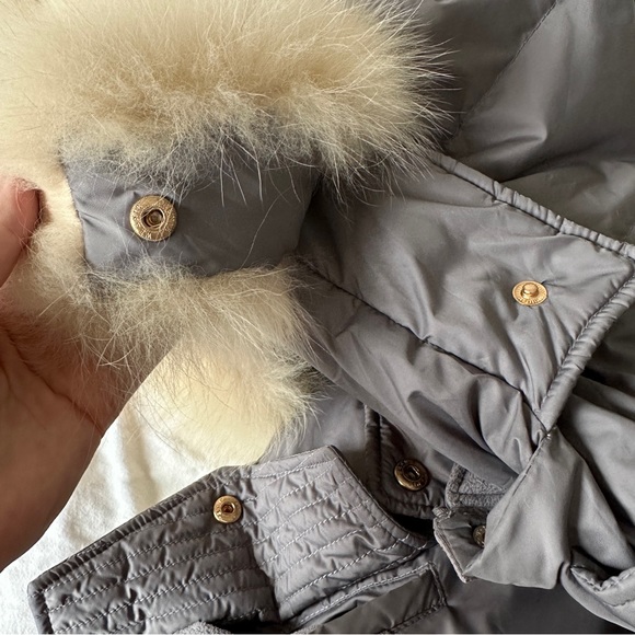 TEENIE WEENIE LONG PUFFER DOWN COAT PARKA HOODED REAL FUR LIGHT GRAY INSULATED M - Picture 11 of 16